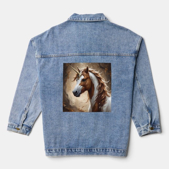 Chaqueta Vaquera Susurros De La Fantasía Marrón Y Blanca Unicornio, (Reverso )