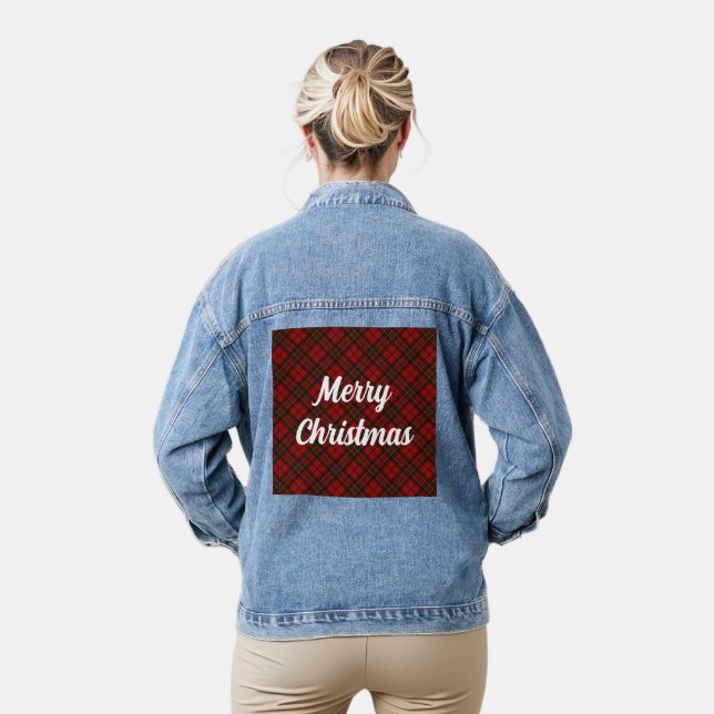 Chaqueta Vaquera Tartán rojo Feliz Navidad Personalizado texto (Modelo)