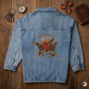 Chaqueta Vaquera Tatuaje Tradicional Corazón y Dagge Personalizado 