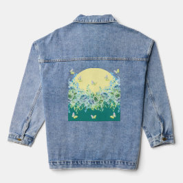 Chaqueta Vaquera Teal Green Floral Butterfly Denim Jacket