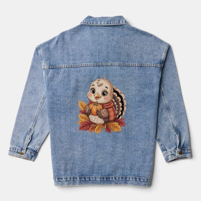 Chaqueta Vaquera Thanksgiving turkey pumpkin fall leaves (Reverso )