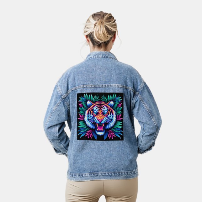 Chaqueta Vaquera Tigre de neón y hojas de selva (Modelo)