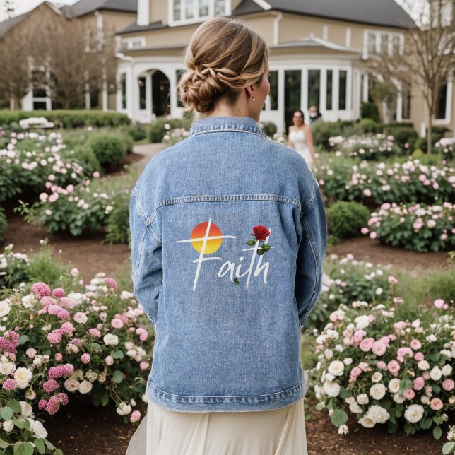 Chaqueta Vaquera Tipografía religiosa con Rosas (Reverso Boda)