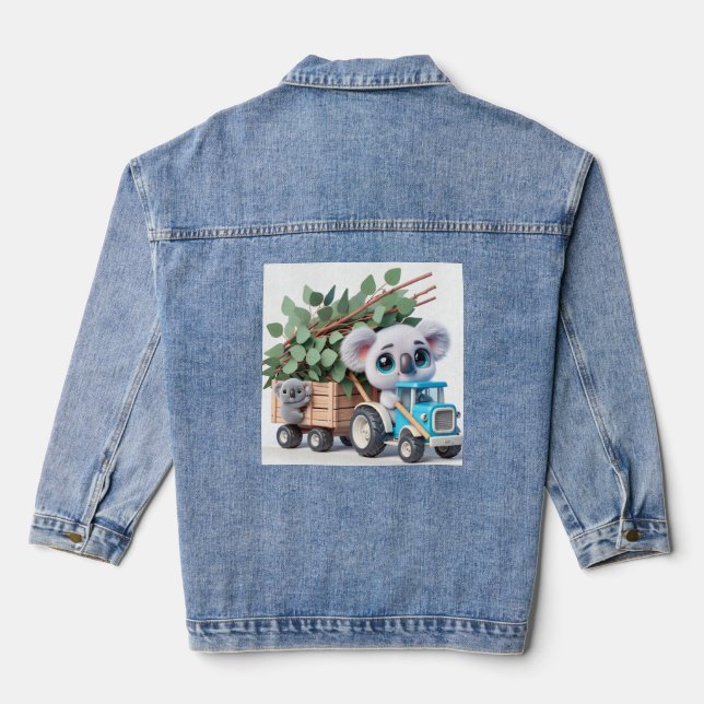 Chaqueta Vaquera Tractor azul claro con bebé Koala (Reverso )