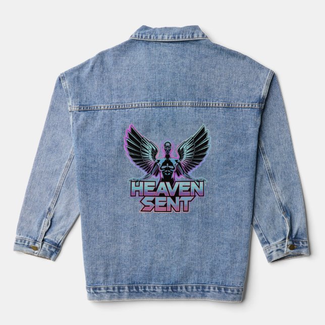 Chaqueta Vaquera Un ángel metálico brillante con alas, diseño Y2K (Reverso )