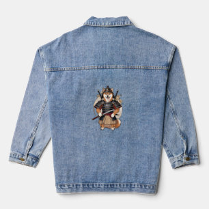 Chaqueta Vaquera Un shiba inu vestido con un traje samurai, sosteni