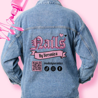 Chaqueta Vaquera Uñas góticas negras con letras de tecnología de uñ