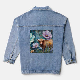 Chaqueta Vaquera Vaca Highland de ojos azules Floral Cosmos colorid