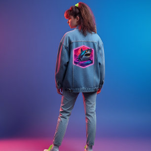 Chaqueta Vaquera Vaporwave retro neón de tiburón