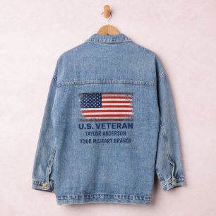 Chaqueta Vaquera Veterana estadounidense personalizada Bandera Patr