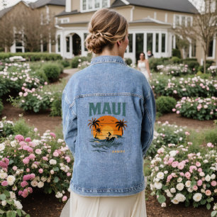 Chaqueta Vaquera Vibes Maui Surf - Diseño Retro Hawaii Sunset