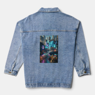 Chaqueta Vaquera Vibrante Neon Cyberpunk Cityscape Futurista
