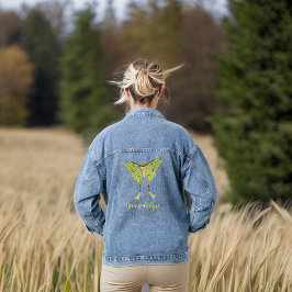 Chaqueta Vaquera Vintage Chartreuse Luna Moth con nombre de monogra