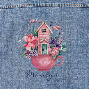 Chaqueta Vaquera Watercolor Pink Teacup Flores Fairytale Cottage