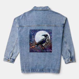 Chaqueta Vaquera Whimsical Raven Moon Floral Azul Blanco Negro