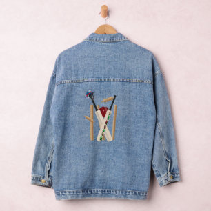 Chaqueta Vaquera Wickets Y Balas De Cricket, Damas Denim Jacket
