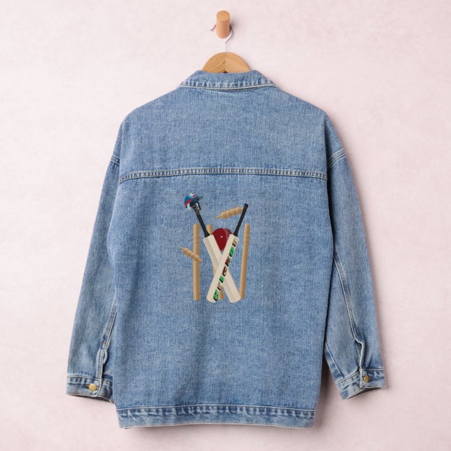 Chaqueta Vaquera Wickets Y Balas De Cricket, Damas Denim Jacket (Hangar)