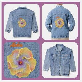 Chaqueta Vaquera Yellow y Lilac Tropical Hibiscus Hawaiian Aloha