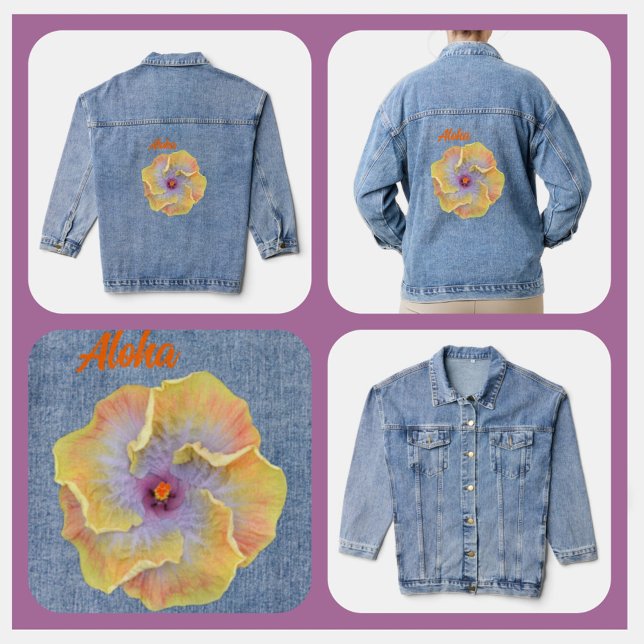 Chaqueta Vaquera Yellow y Lilac Tropical Hibiscus Hawaiian Aloha (Subido por el creador)