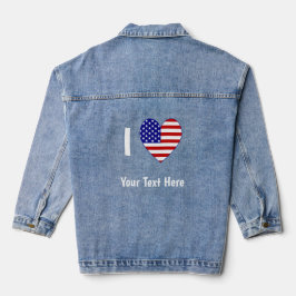 Chaqueta Vaquera Yo (Corazón de la Bandera de EE. UU.) Tu Texto Bla