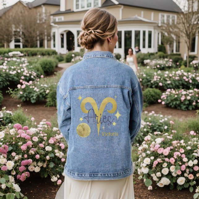 Chaqueta Vaquera Zodiac Aries Watercolor Personalizado Jean (Reverso Boda)