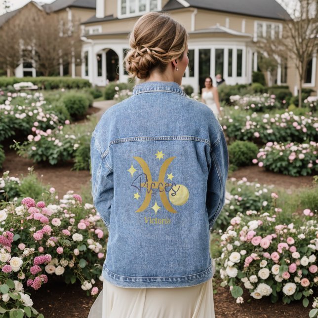 Chaqueta Vaquera Zodiac Pisces Moderno Personalizado Jean Denim (Reverso Boda)