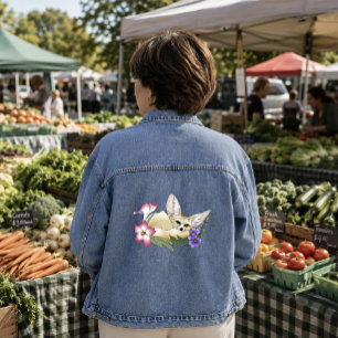 Chaqueta Vaquera Zorro Fennec Flores Rosadas Purpura Lindo Azul Bot