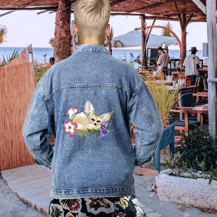 Chaqueta Vaquera Zorro Fennec Flores Rosadas Purpura Lindo Azul Bot