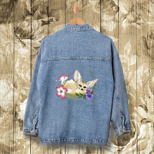 Chaqueta Vaquera Zorro Fennec Flores Rosadas Purpura Lindo Azul Bot