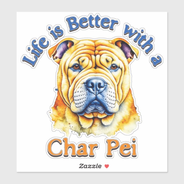 Char Pei perro mamá papá decal pegatina de botella (Hoja)