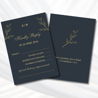 Charcoal Botanical Christian Wedding RSVP 