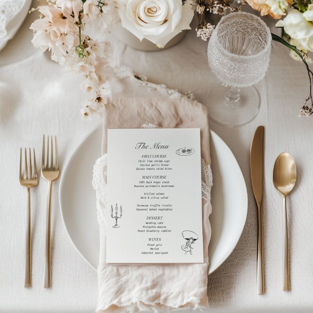 Charcoal Gray Illustrated Wedding Menu (Subido por el creador)