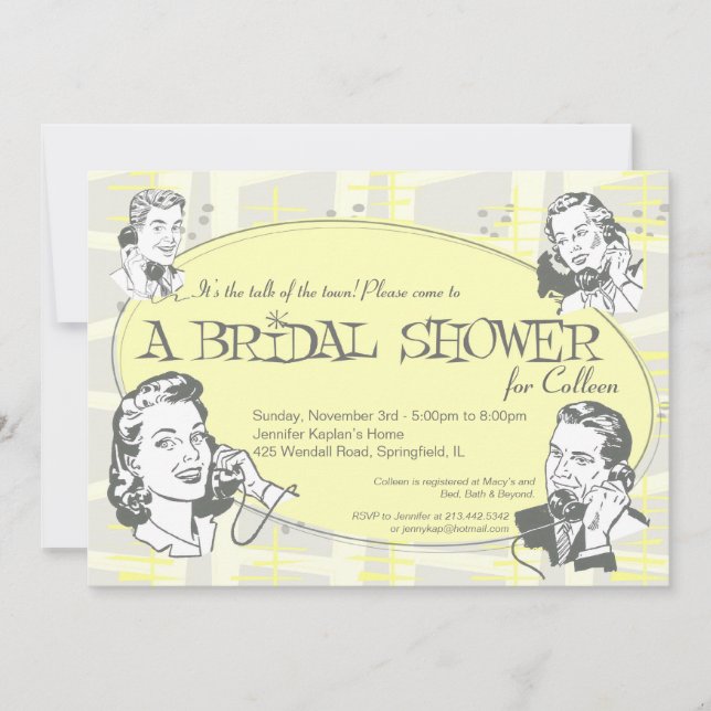 Charla retro de la invitación a la ducha de novias (Anverso)