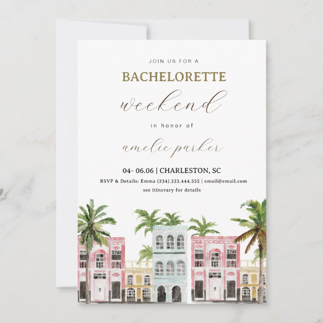 Charleston Bachelorette Invitación e Itinerario (Anverso)