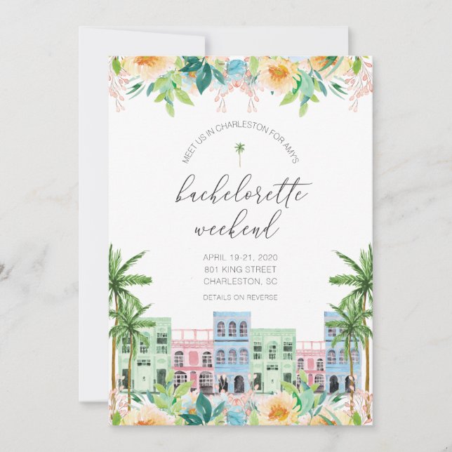 Charleston Bachelorette Invitación e Itinerario (Anverso)