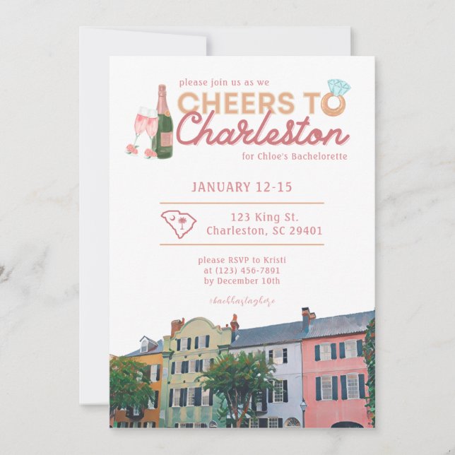 Charleston Bachelorette Invitación e Itinerario (Anverso)