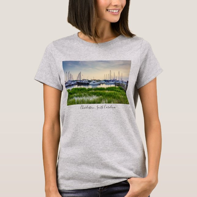 Charleston Harbour Boats Camiseta Sunset (Anverso)