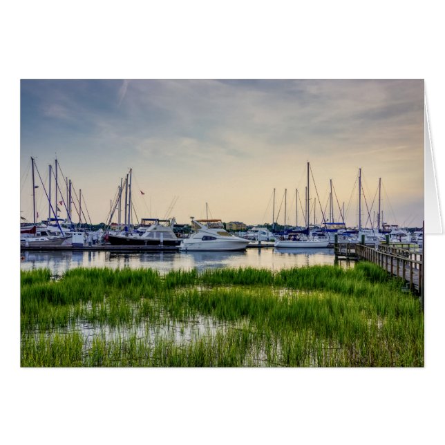 Charleston Harbour Boats Sunset Greet Card (Anverso (Horizontal))