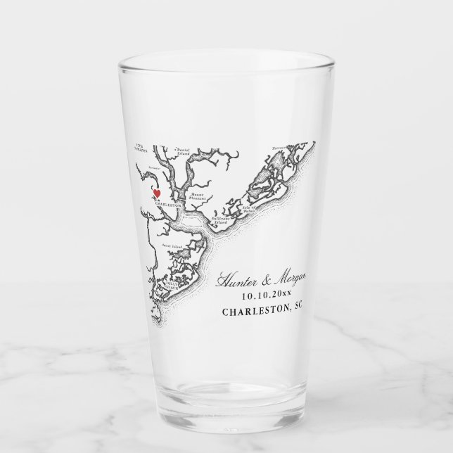 Charleston SC Map Black and White Wedding Favor (Anverso)