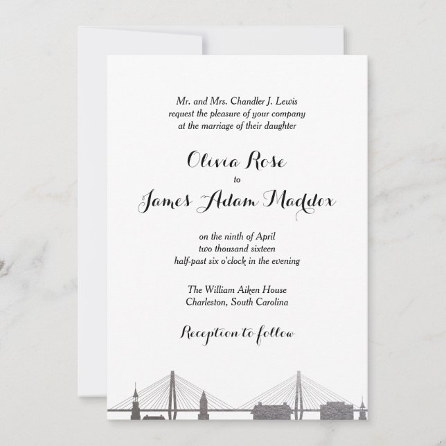 Charleston South Carolina Faux Silver Invitación (Anverso)