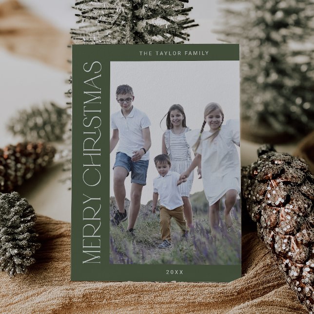 CHARLIE Green Family Photo Boho Feliz Navidad (CHARLIE Green Family Photo Boho Merry Christmas Holiday Card)