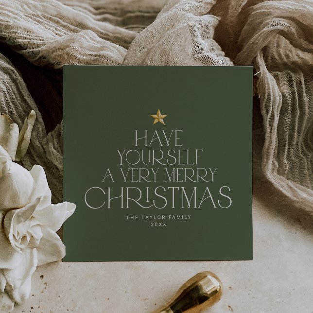 CHARLIE Green Star Family Feliz Navidad (CHARLIE Green Star Family Merry Little Christmas Holiday Card)