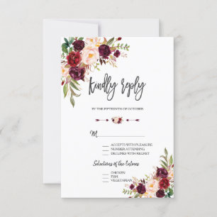 Charm Burgundy Floral Boda Handwriter RSVP