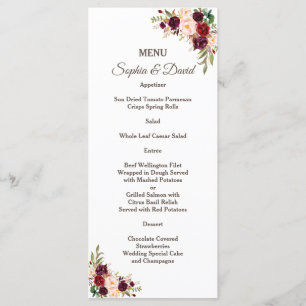 Charm Burgundy Red Marsala Floral Boda Menú