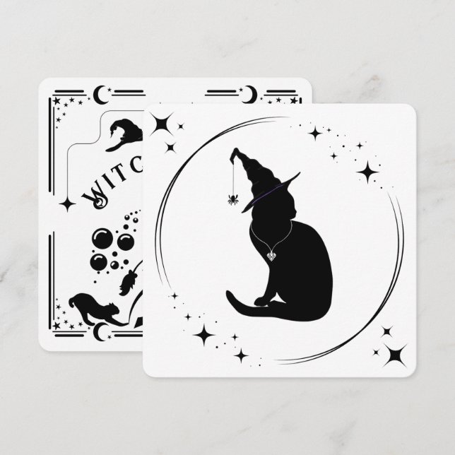 Charm n' Witch Cat Halloween Party Invitación (Anverso / Reverso)