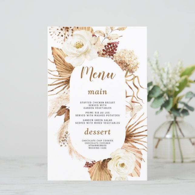 Charm Pampas Grass White Flowday Menú de cumpleaño (Anverso de pie)