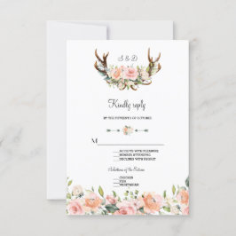 Charm Pink Rubor Floral Antlers Wedding RSVP