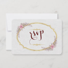 Charm Rubor Floral Gold Frame White Wedding RSVP