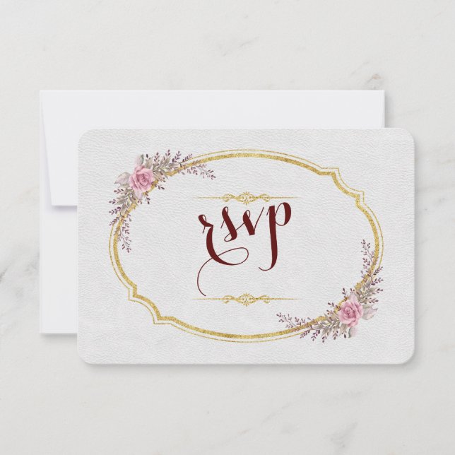 Charm Rubor Floral Gold Frame White Wedding RSVP (Anverso)
