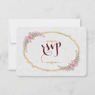 Charm Rubor Floral Gold Frame White Wedding RSVP